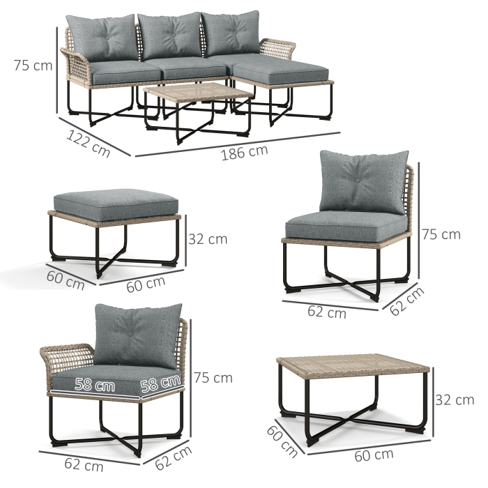  Set de Gradina 5 Piese din Ratan cu 2 Scaune Laterale, Scaun Central si 2 Tabluri/Masute de Cafea [3]