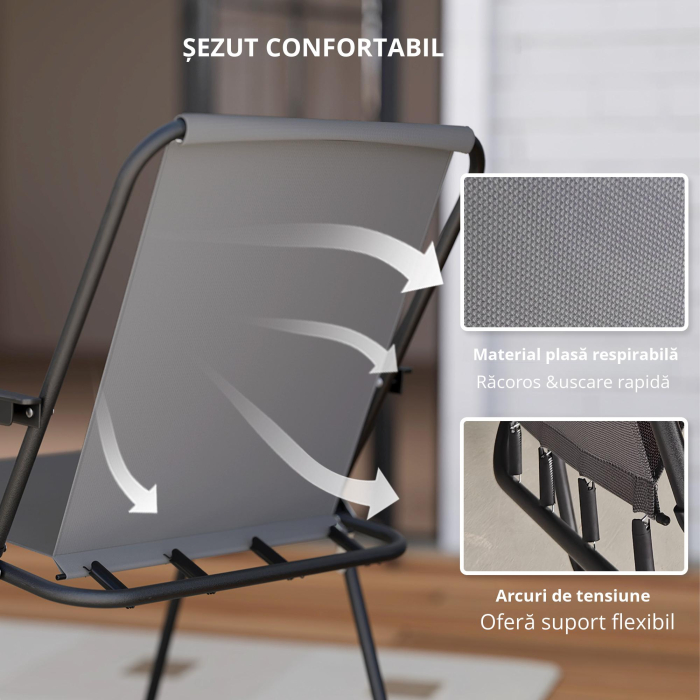  Set de Gradina 6 Piese din Otel cu 4 Scaune Pliabile, Umbrela si Masa Rotunda, Gri si Negru [6]