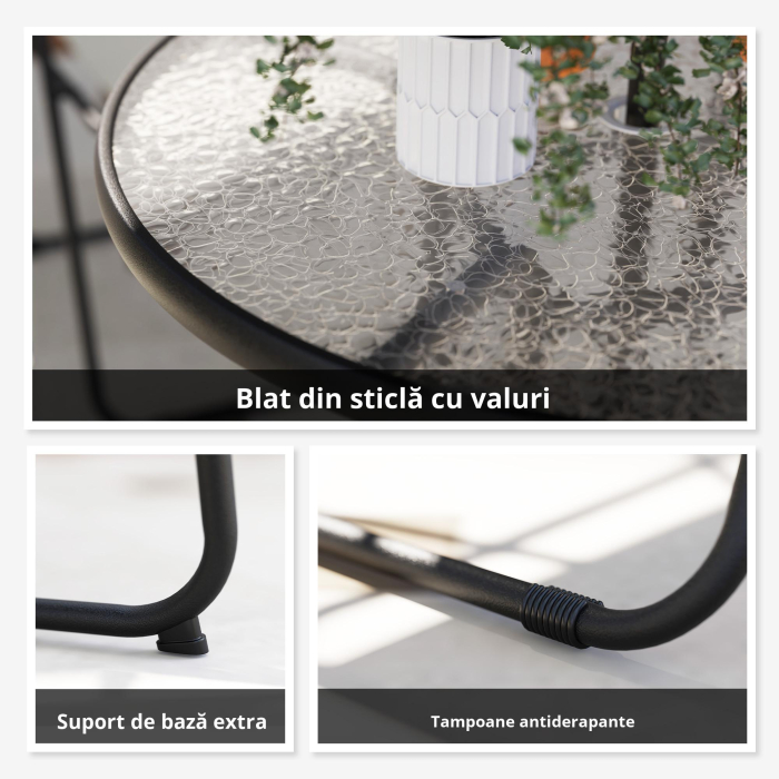  Set de Gradina 6 Piese din Otel cu 4 Scaune Pliabile, Umbrela si Masa Rotunda, Gri si Negru [7]