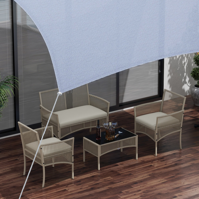  Set de Gradina cu 2 Fotolii de Exterior, Canapea si Masuta, 56x56x80 cm, Kaki [9]