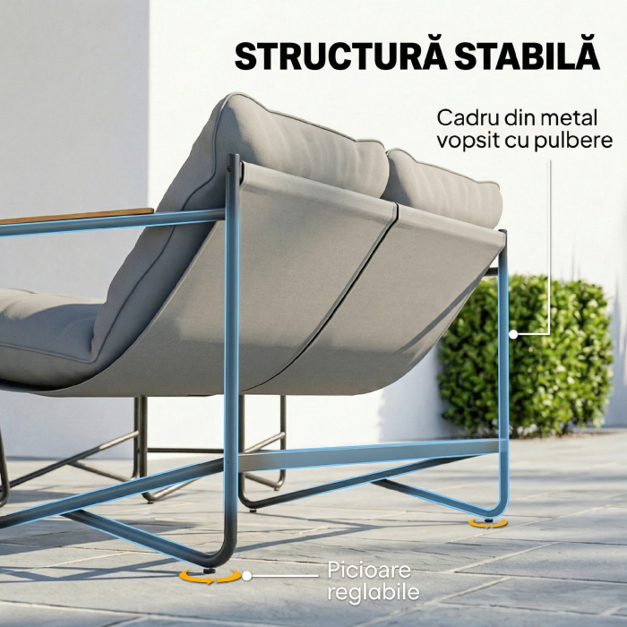 Set de Gradina  cu Canapea, 2 Fotolii si Masuta cu Blat din Sticla, Mobilier de Exterior cu Perne Groase, Gri Deschis [6]