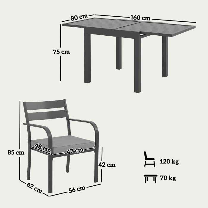  Set de Gradina cu Masa Extensibila si 6 Scaune Stivuibile Gri [3]