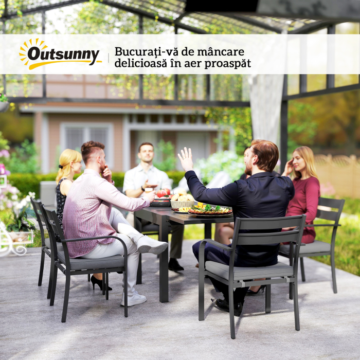  Set de Gradina cu Masa Extensibila si 6 Scaune Stivuibile Gri [9]