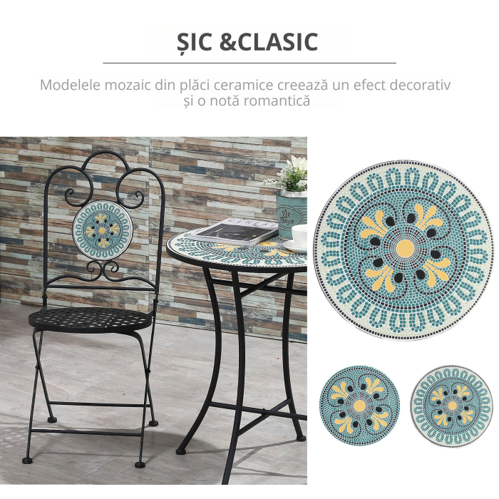  Set de Gradina cu Mozaic de 3 Piese, din Metal, Verde [5]