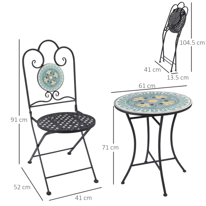  Set de Gradina cu Mozaic de 3 Piese, din Metal, Verde [3]