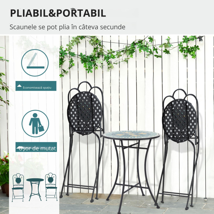  Set de Gradina cu Mozaic de 3 Piese, din Metal, Verde [4]