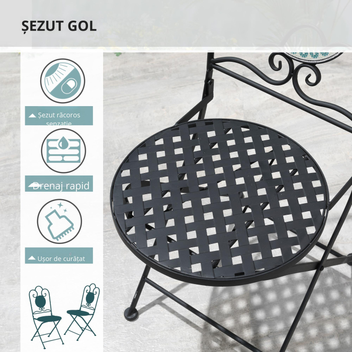  Set de Gradina cu Mozaic de 3 Piese, din Metal, Verde [6]