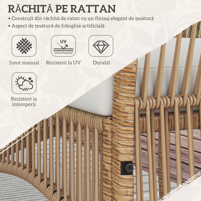  Set de Gradina din Ratan, 4 Piese, cu 2 Fotolii, Canapea si Masuta de Cafea, Natural si Negru [5]