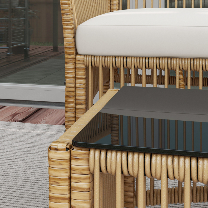  Set de Gradina din Ratan, 4 Piese, cu 2 Fotolii, Canapea si Masuta de Cafea, Natural si Negru [7]