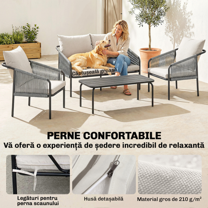  Set de Gradina din Ratan 4 Piese cu Canapea, Fotolii, Masuta, Bej [5]