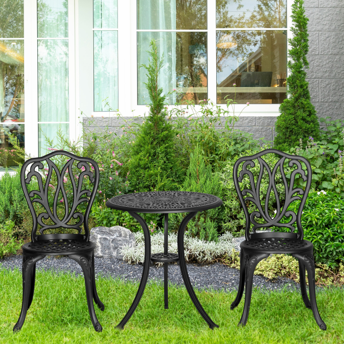 Set de Gradina Exterior, Masa Rotunda si Scaune din Aluminiu, Masa de Bistrou cu Orificiu pentru Umbrela, Mobilier pentru Terasa, Gradini, Verande, Balcoane, Langa Piscina - Negru [2]