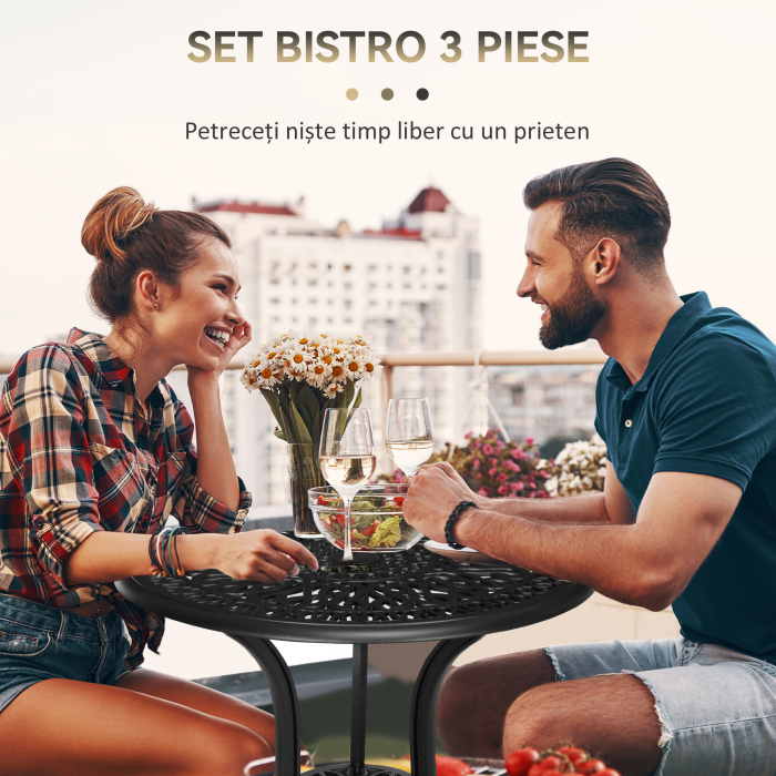  Set de Gradina Exterior, Masa Rotunda si Scaune din Aluminiu, Masa de Bistrou cu Orificiu pentru Umbrela, Mobilier pentru Terasa, Gradini, Verande, Balcoane, Langa Piscina - Negru [4]