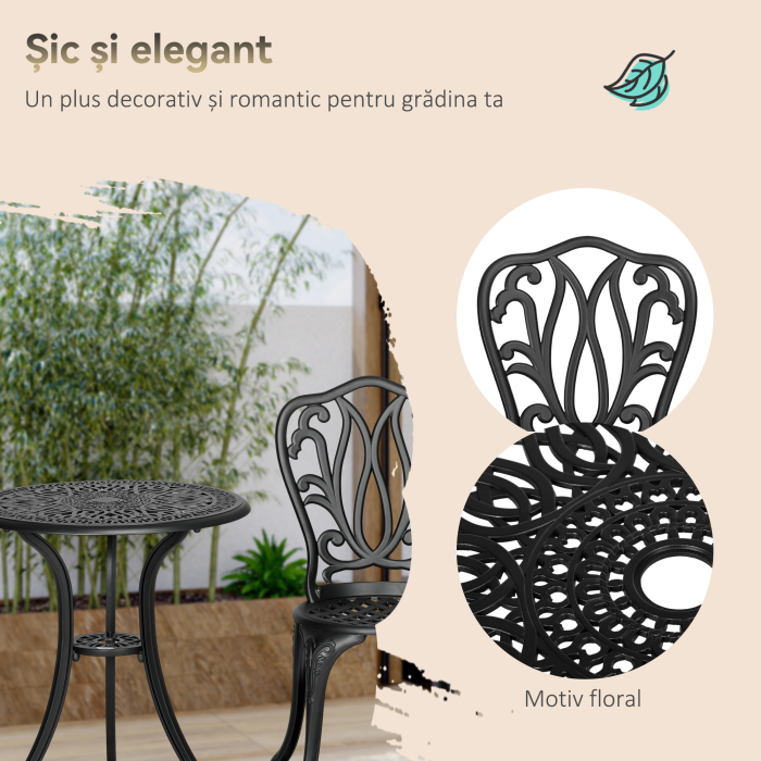  Set de Gradina Exterior, Masa Rotunda si Scaune din Aluminiu, Masa de Bistrou cu Orificiu pentru Umbrela, Mobilier pentru Terasa, Gradini, Verande, Balcoane, Langa Piscina - Negru [7]