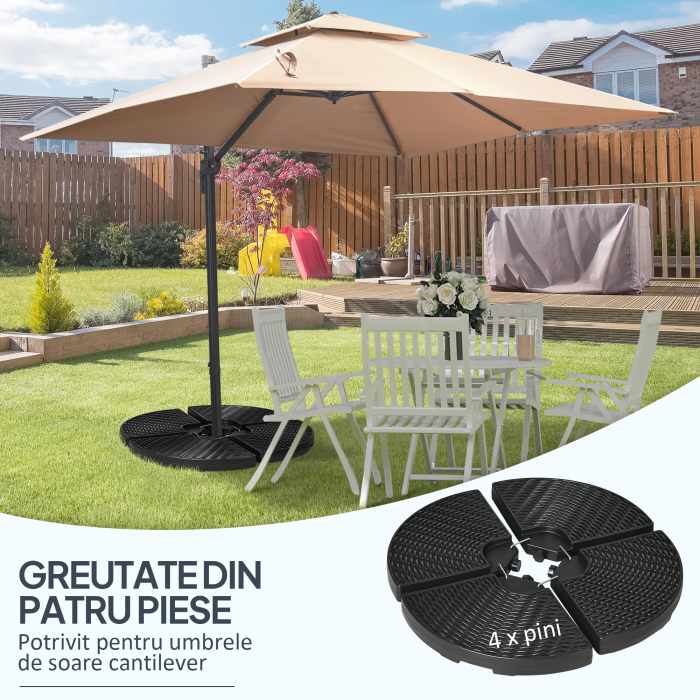  Set de greutati din 4 piese pentru baza umbrelei de gradina in consola pentru umbrelele cu articulatie tip banana, Greutati pentru umbrela  pentru suportul bazei, negru [4]