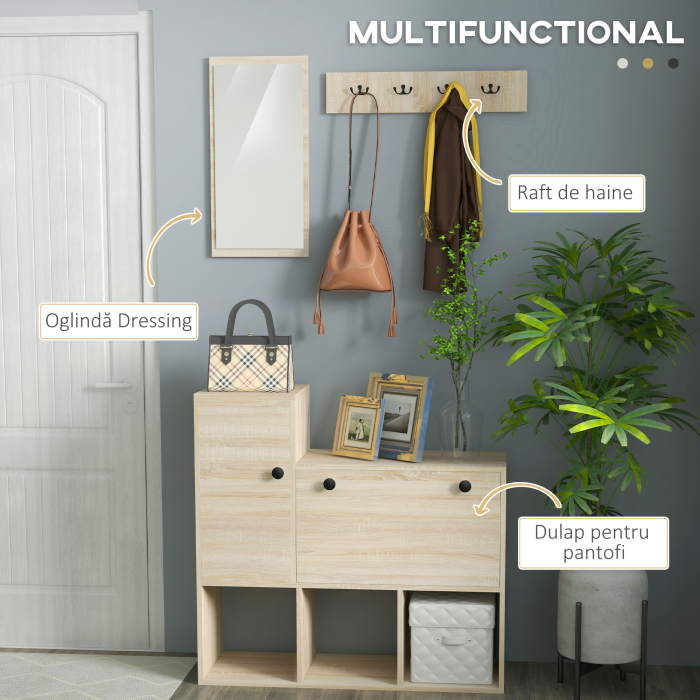  Set de hol cu cuier de perete cu 4 carlige, dulap pentru 9 perechi de pantofi, dulap si oglinda [4]