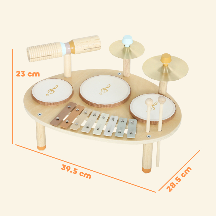  Set de Instrumente Muzicale pentru Copii de la 2+ Ani cu Tobe si Xilofon, Culoare Naturala [3]
