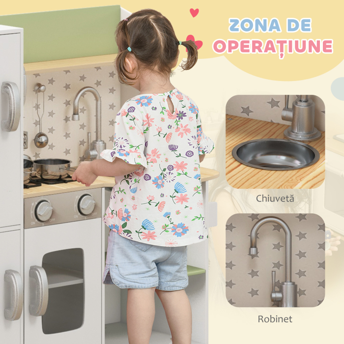  Set de Joaca de Bucatarie de Jucarie, Joc de Roluri de Bucatarie pentru Copii cu Telefon, Aparat de Gheata, Aragaz, Chiuveta, Ustensile, pentru Copii cu Varsta Cuprinsa intre 3 si 6 ani, Alb [5]