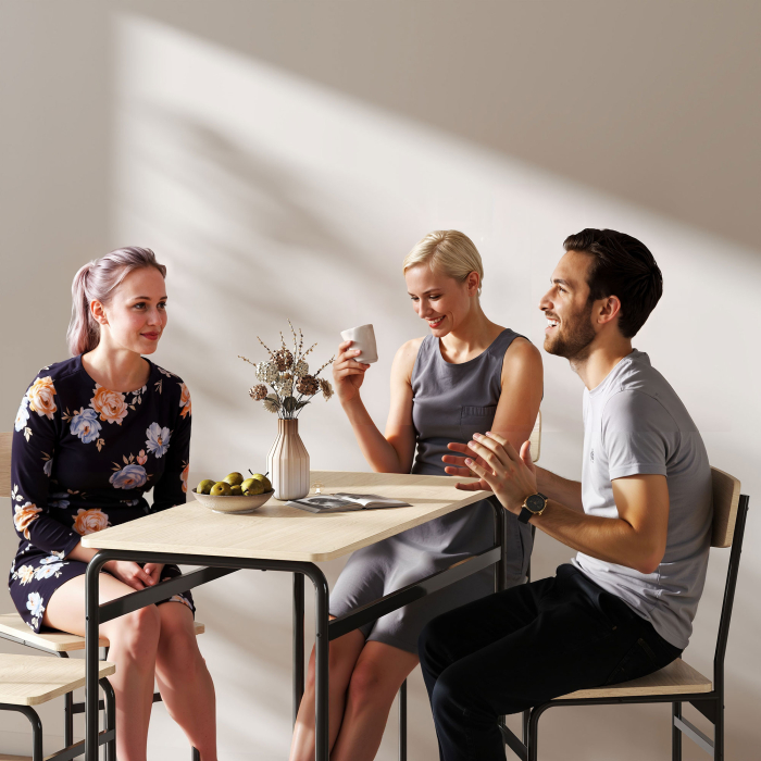  Set de Masa Rectangulara si 4 Scaune, Negru si Culoare Lemn [9]