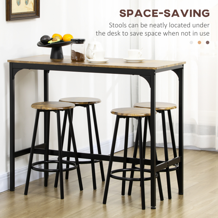  Set de masa si scaune de bar 5 piese, Masa industriala cu economie de spatiu si 4 scaune rotunde de bar cu cadru metalic pentru bar, sufragerie, Maro rustic [7]