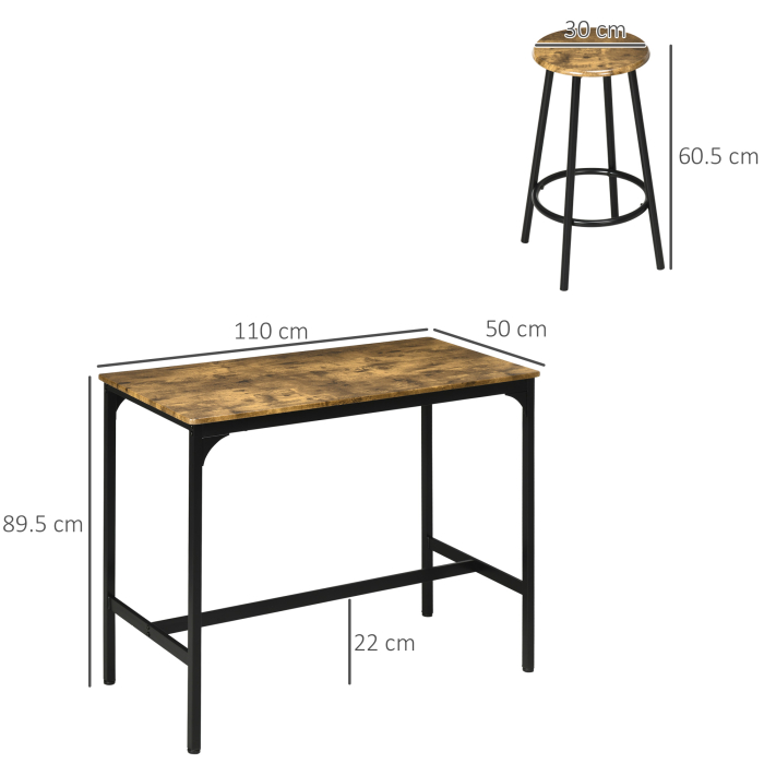  Set de masa si scaune de bar 5 piese, Masa industriala cu economie de spatiu si 4 scaune rotunde de bar cu cadru metalic pentru bar, sufragerie, Maro rustic [3]
