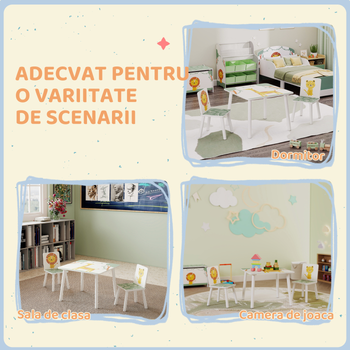  Set de Masa si Scaune pentru Copii, 3 Piese, Masa cu 2 Scaune pentru Dormitor, Gradinita, Sala de Jocuri, Verde [8]