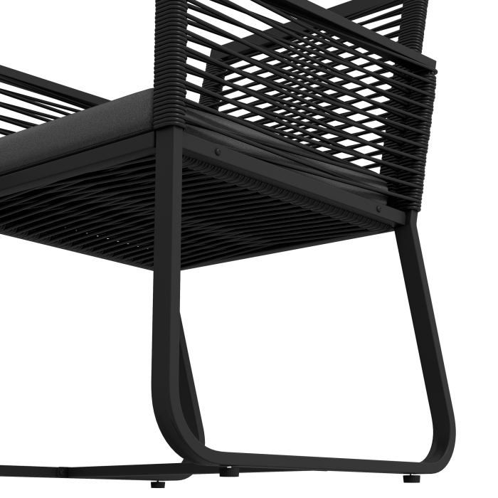  Set de Mobilier de Gradina din 3 Piese din Ratan, Set cu Masa din Sticla Securizata si Perne Moi, 53x57x77 cm, Negru [8]
