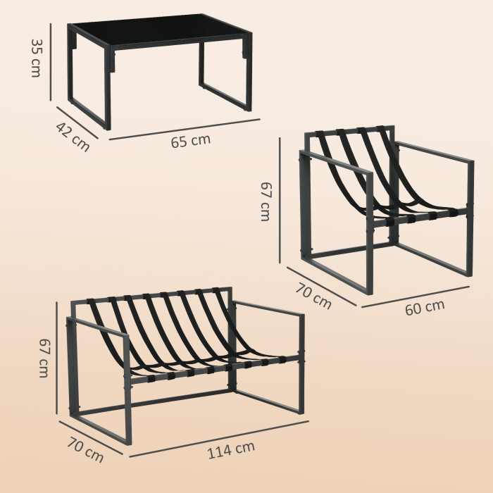  Set de Mobilier de Gradina din 4 Piese cu Canapea, 2 Fotolii si Masuta, din Otel, Poliester si Bumbac PP, Bej si Gri [3]