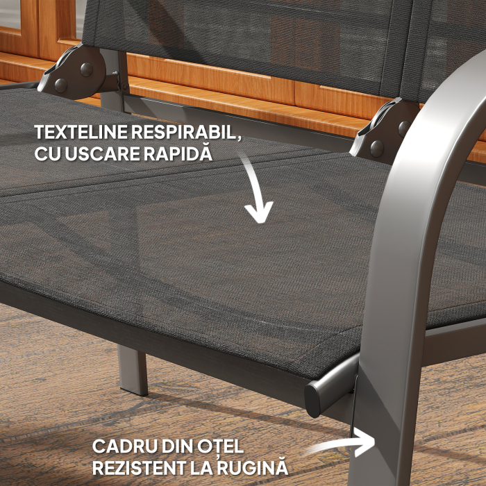  Set de Mobilier de Gradina din 4 Piese cu Canapea, 2 Scaune si Masa de Cafea, 108x66x86 cm, Negru [6]