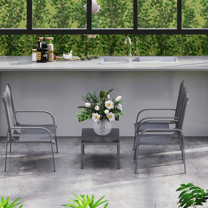  Set de Mobilier de Gradina din 4 Piese cu Canapea, 2 Scaune si Masa de Cafea, 108x66x86 cm, Negru [9]