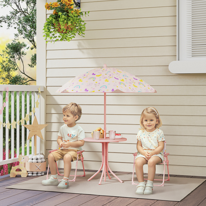  Set de Mobilier de Gradina din 4 Piese cu Masa, Scaune si Umbrela de Soare Reglabila, 50xΦ49,5 cm, Roz [2]