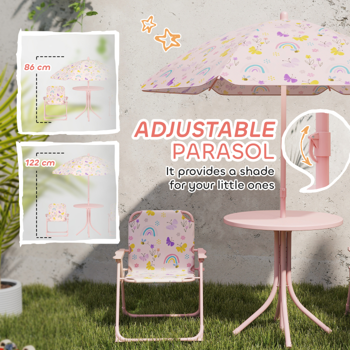  Set de Mobilier de Gradina din 4 Piese cu Masa, Scaune si Umbrela de Soare Reglabila, 50xΦ49,5 cm, Roz [5]