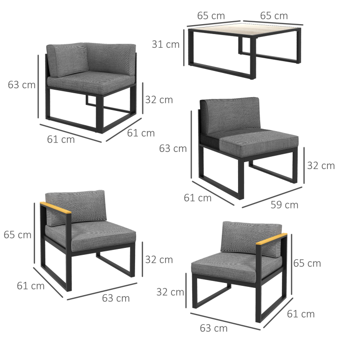  Set de Mobilier de Gradina din 6 Piese cu Pernute de Grosime 10 cm, Set de Canapea cu Cadru din Aluminiu [3]