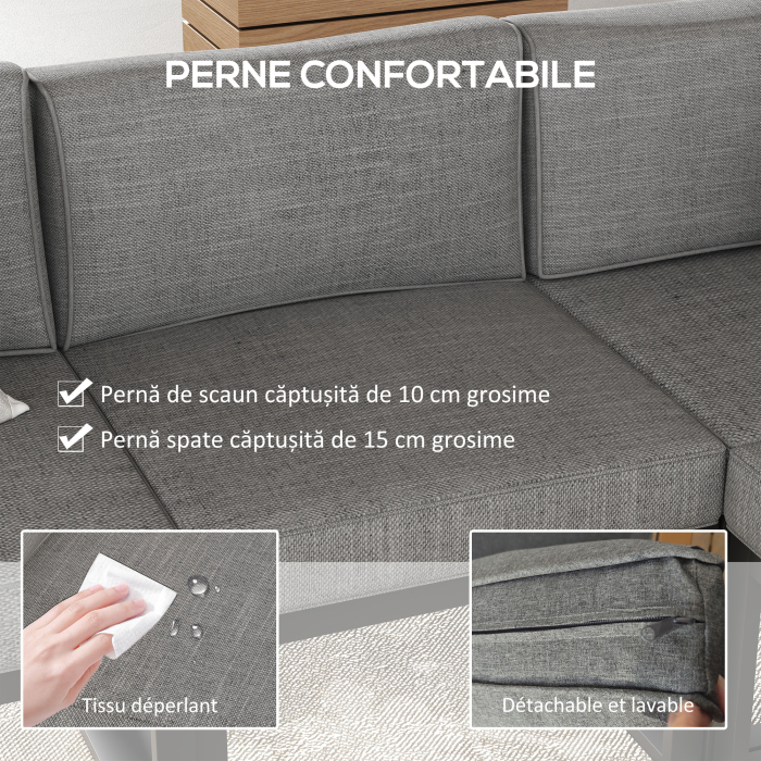  Set de Mobilier de Gradina din 6 Piese cu Pernute de Grosime 10 cm, Set de Canapea cu Cadru din Aluminiu [5]
