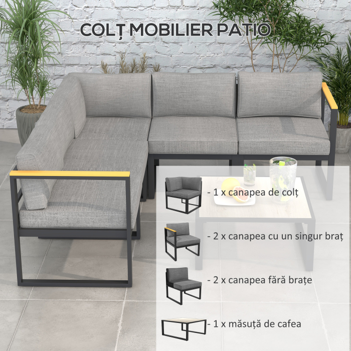  Set de Mobilier de Gradina din 6 Piese cu Pernute de Grosime 10 cm, Set de Canapea cu Cadru din Aluminiu [4]