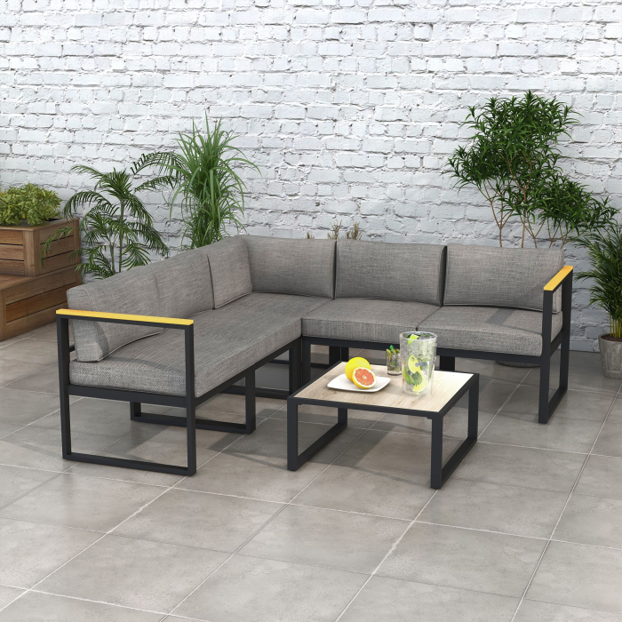  Set de Mobilier de Gradina din 6 Piese cu Pernute de Grosime 10 cm, Set de Canapea cu Cadru din Aluminiu [2]