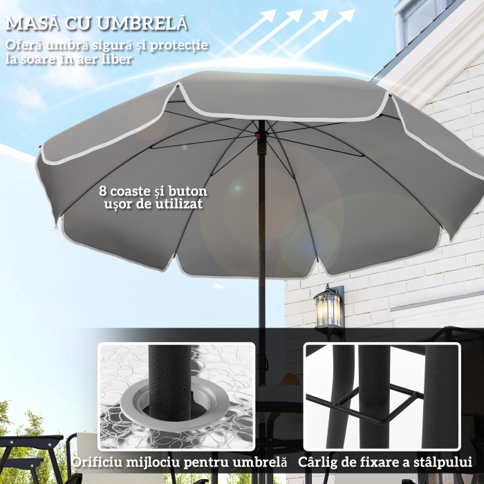  Set de Mobilier de Gradina din 6 Piese cu Umbrela de Soare,  Masa si Scaune Pliante, Ф80x70 cm, Alb Crem [4]