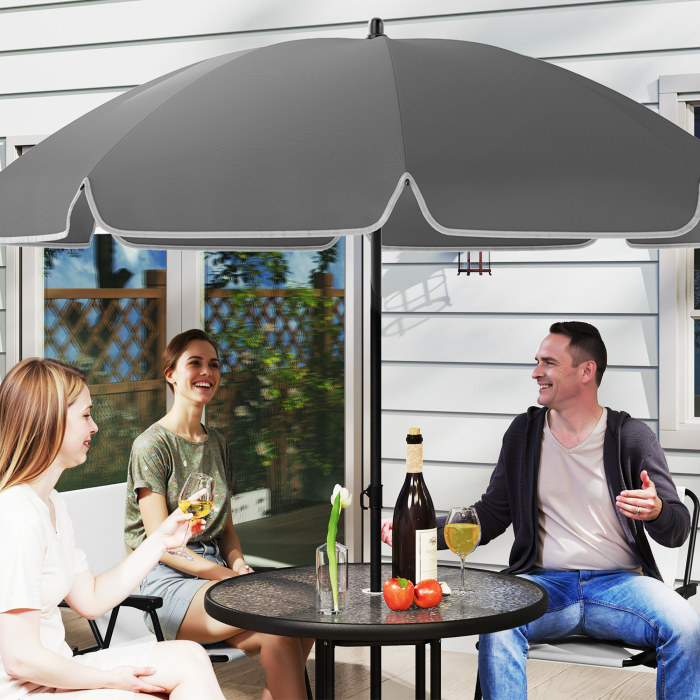  Set de Mobilier de Gradina din 6 Piese cu Umbrela de Soare,  Masa si Scaune Pliante, Ф80x70 cm, Alb Crem [8]
