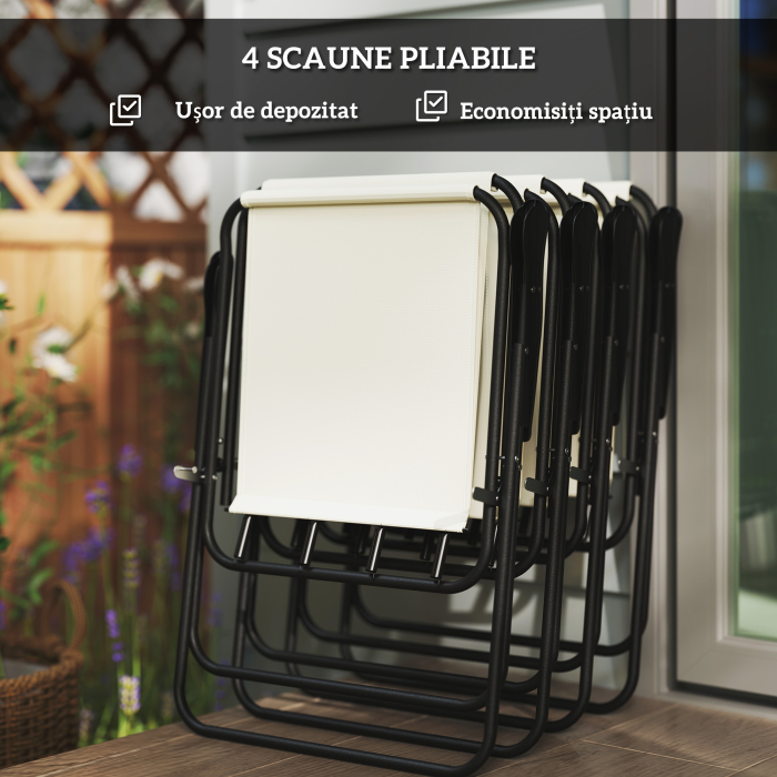  Set de Mobilier de Gradina din 6 Piese cu Umbrela de Soare,  Masa si Scaune Pliante, Ф80x70 cm, Alb Crem [5]