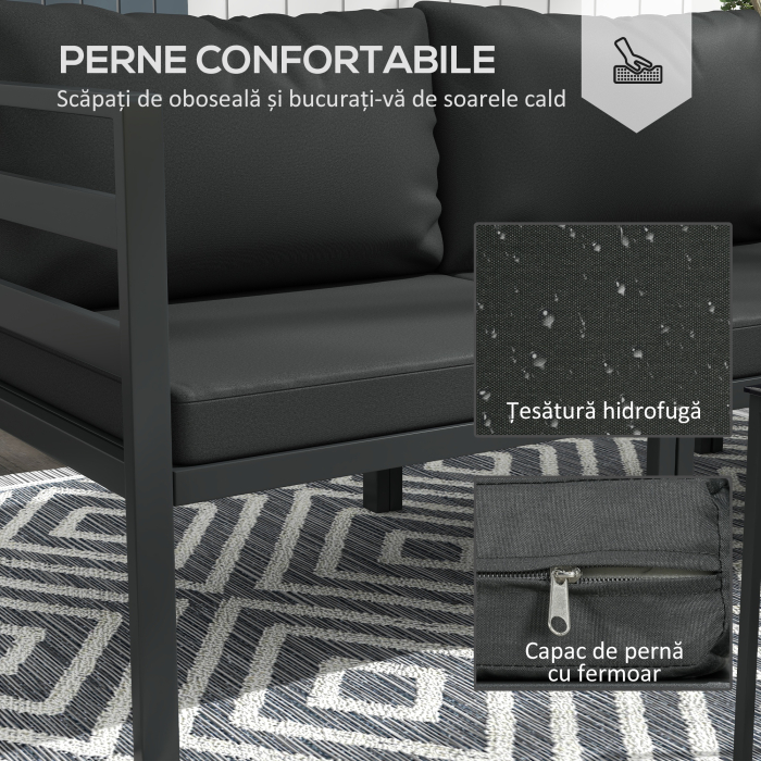  Set de Mobilier de Gradina din 7 Piese cu Canapea de Colt, Masa de Cafea, Set de Mobilier Sectional, Gri [5]