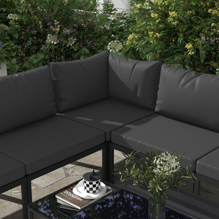  Set de Mobilier de Gradina din 7 Piese cu Canapea de Colt, Masa de Cafea, Set de Mobilier Sectional, Gri [9]