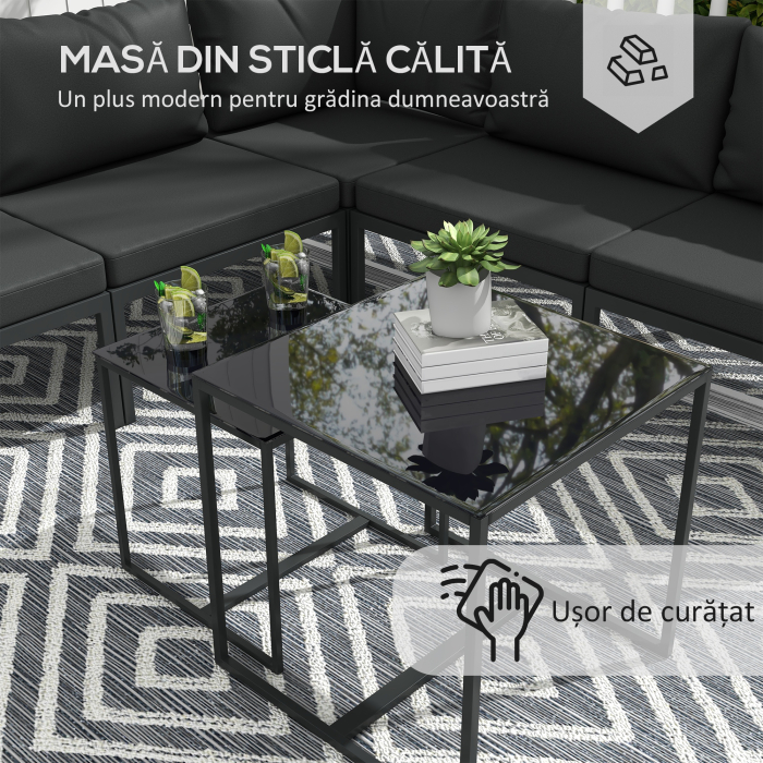  Set de Mobilier de Gradina din 7 Piese cu Canapea de Colt, Masa de Cafea, Set de Mobilier Sectional, Gri [6]