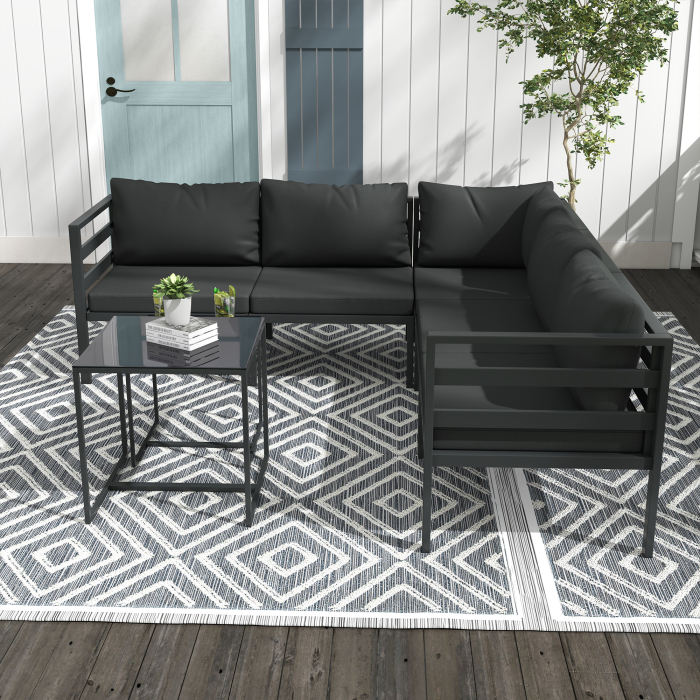  Set de Mobilier de Gradina din 7 Piese cu Canapea de Colt, Masa de Cafea, Set de Mobilier Sectional, Gri [7]
