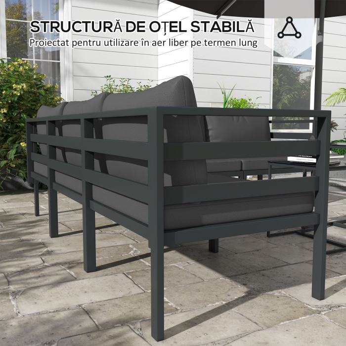  Set de Mobilier de Gradina din 7 Piese cu Canapea de Colt, Masa de Cafea, Set de Mobilier Sectional, Gri [4]