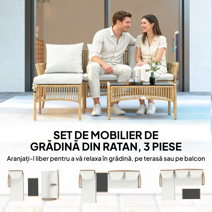  Set de Mobilier de Gradina, Set de Gradina 3 Piese, Crem Natural [4]