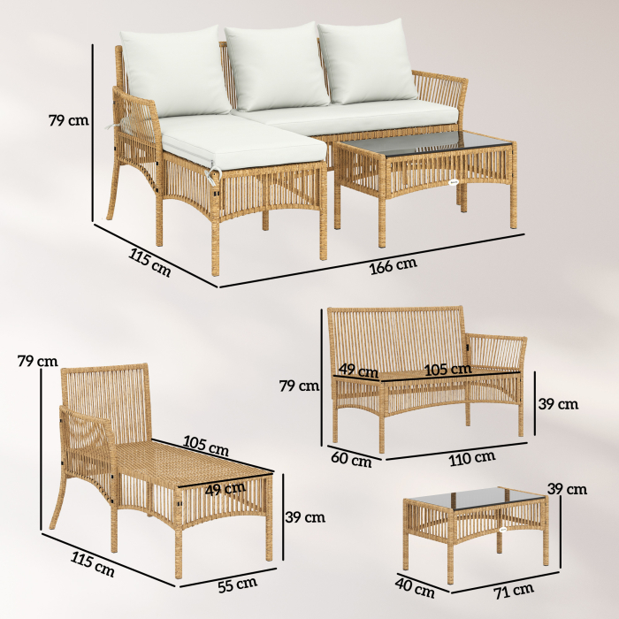  Set de Mobilier de Gradina, Set de Gradina 3 Piese, Crem Natural [3]