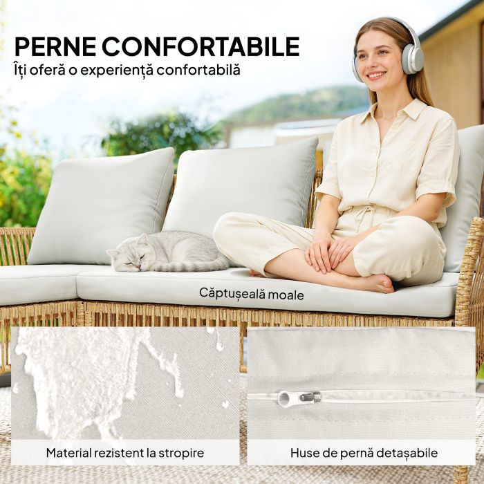  Set de Mobilier de Gradina, Set de Gradina 3 Piese, Crem Natural [6]