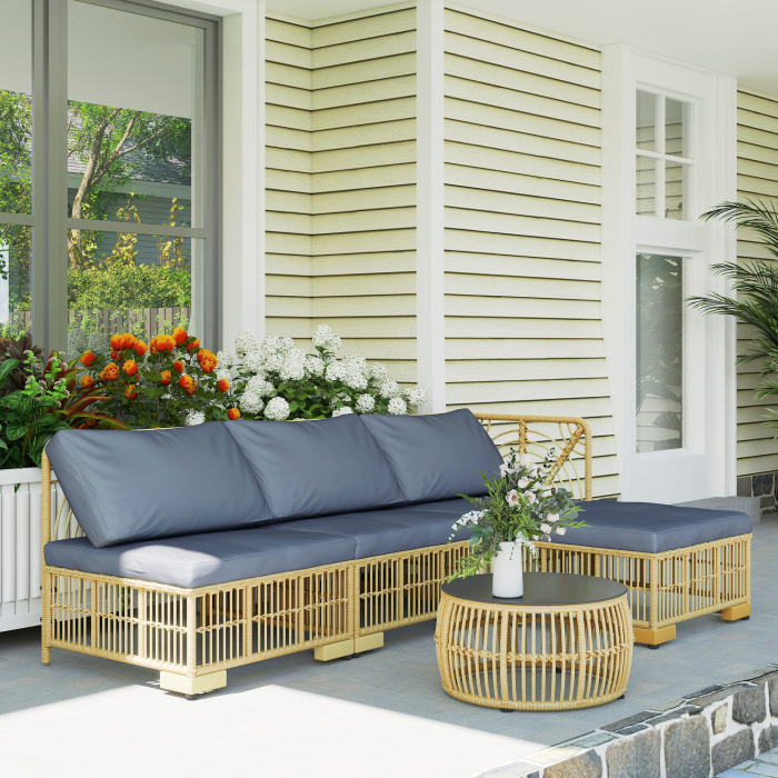  Set de Mobilier din Rachita de 5 Bucati, Gri [2]