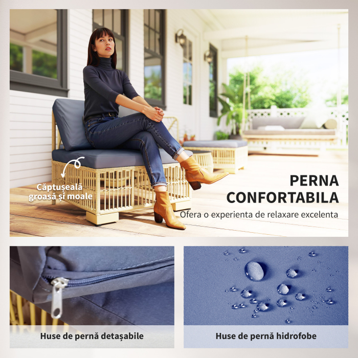  Set de Mobilier din Rachita de 5 Bucati, Gri [6]