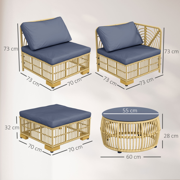  Set de Mobilier din Rachita de 5 Bucati, Gri [4]