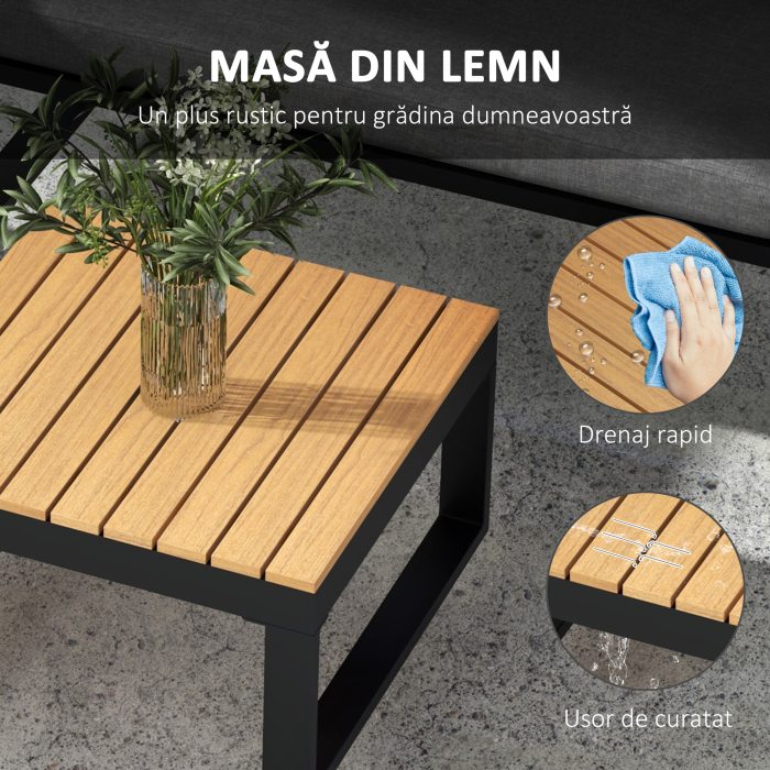  Set de Mobilier pentru Gradina din 4 Piese cu 2 Canapele Duble, Coltar si Masuta de Cafea, 124x61x71,5 cm, Gri [6]